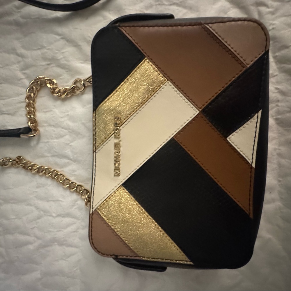 Michael Kors Black, Brown, and Gold Crossbody Bag